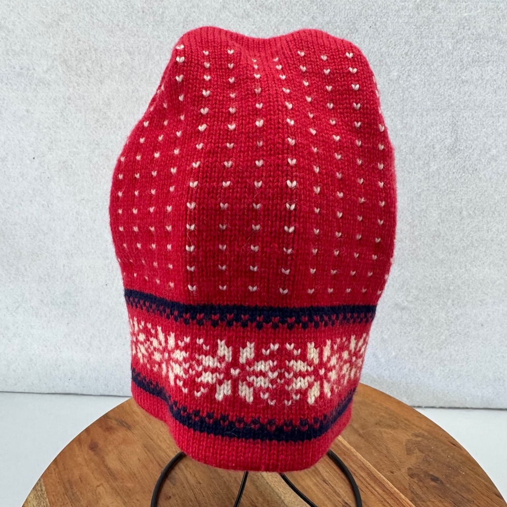 VTG CB Red 100% Wool Knit Hat Snowflake Heart Nordic Winter Toque Beanie